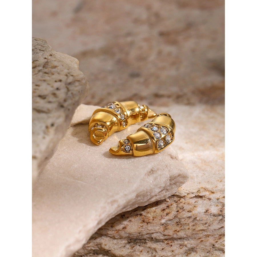 Golden French Croissant Stud Earrings