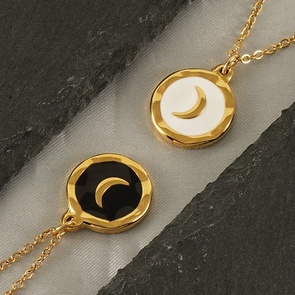 Black&White Moon Enamel Pendant Necklace