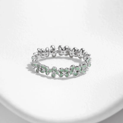 Mint Flower Silver Band Ring