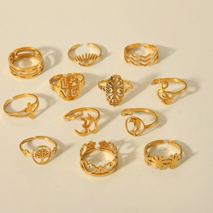 Aurelia Golden Open Rings Set of 12