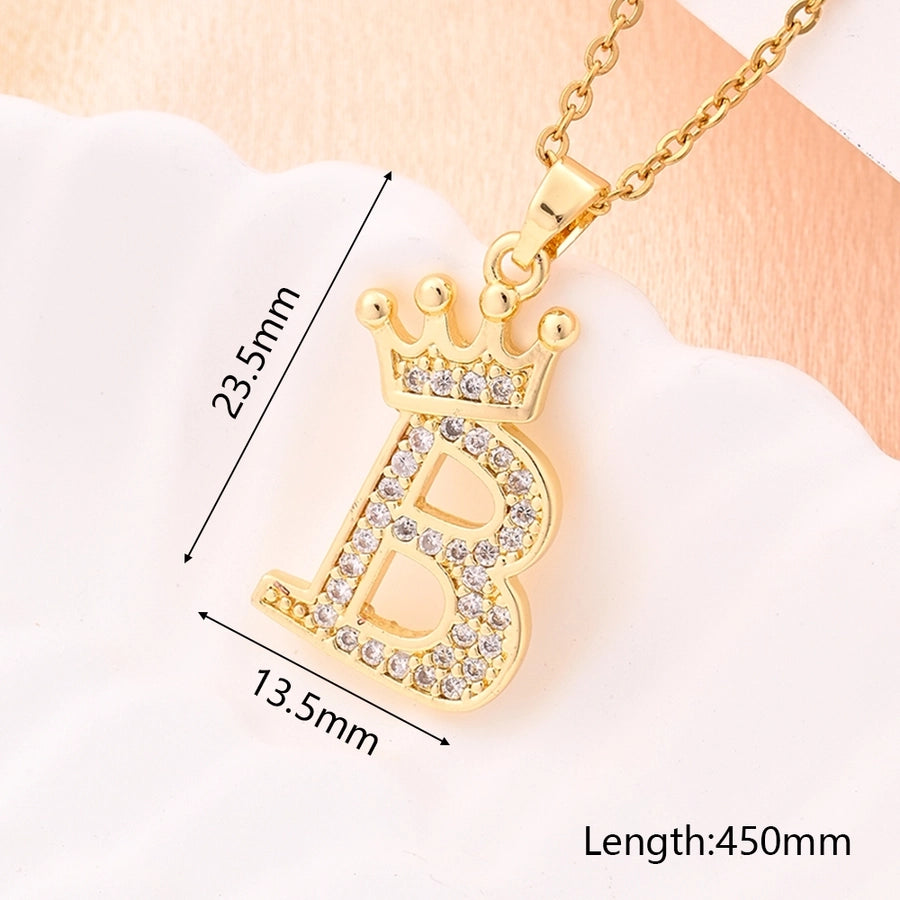 Crystal Crown Initial Pendant Necklace