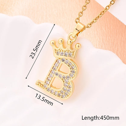 Crystal Crown Initial Pendant Necklace