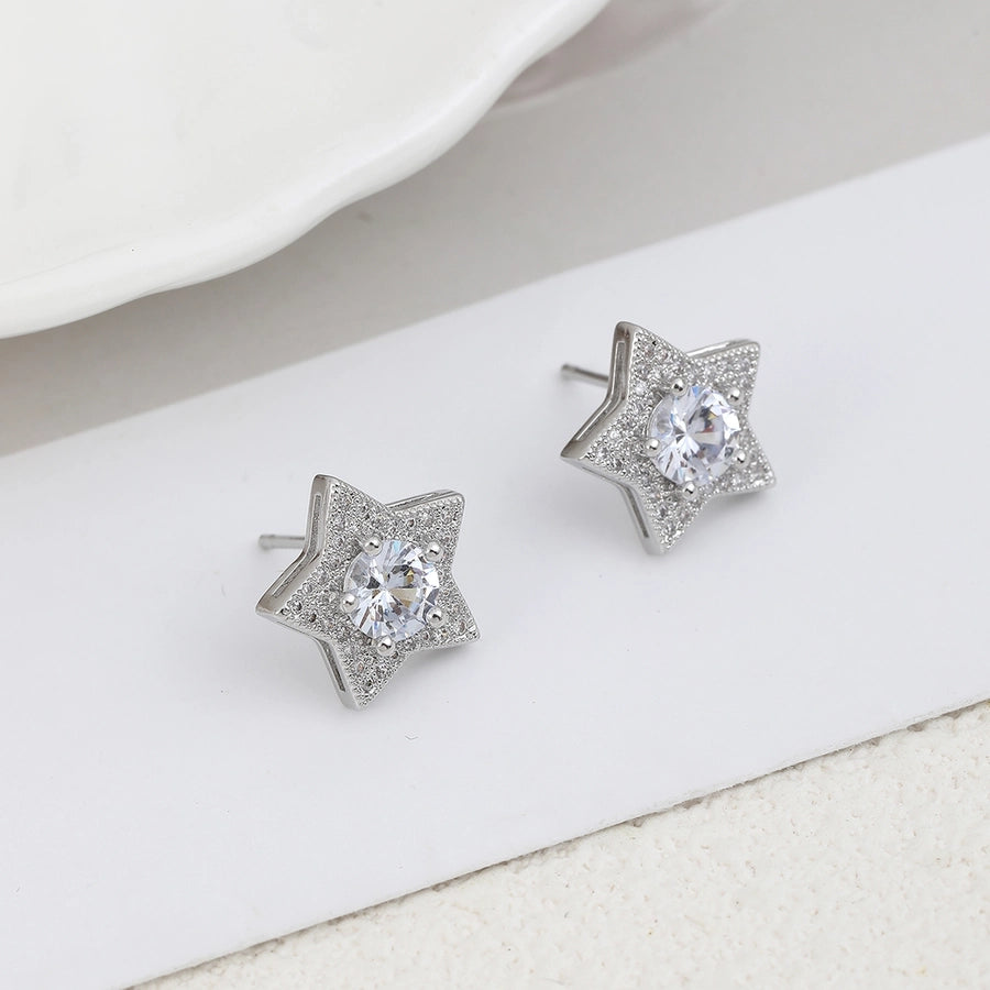 Amber Crystal Star Stud Earrings