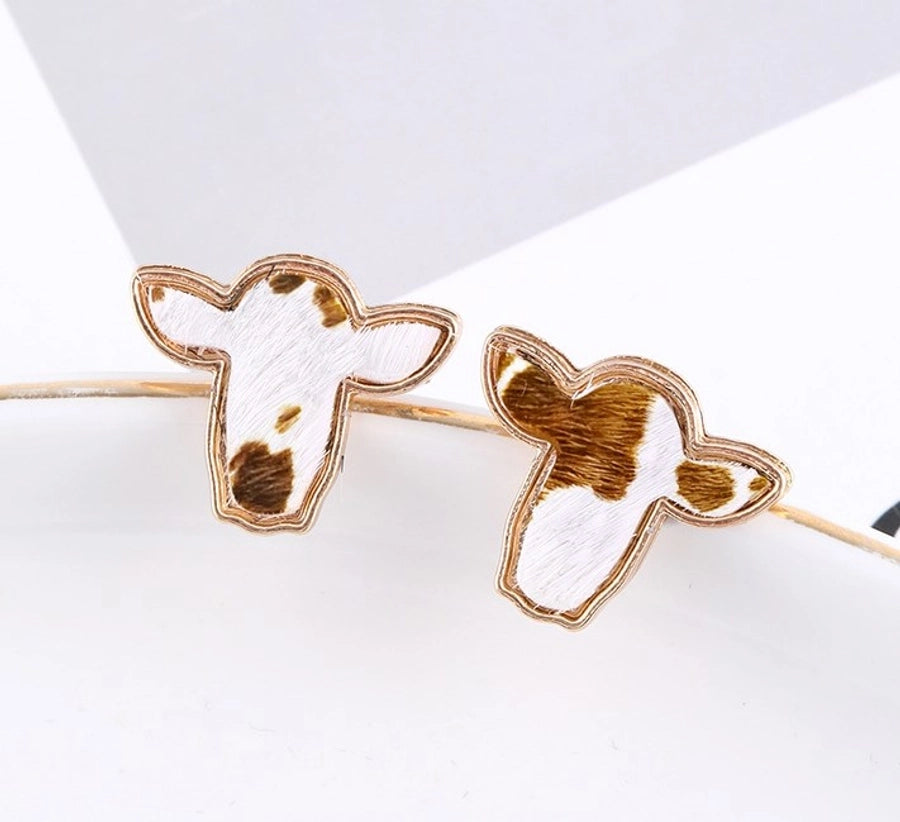 Western Cowhide Cattle Stud Earrings