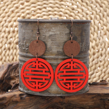 Japanese Lantern Wooden Hook Earrings