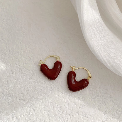 Earthy Enamel Heart Hoop Earrings