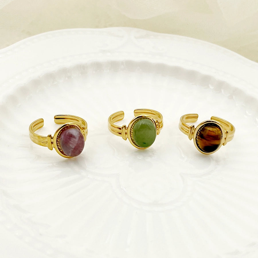 Vintage Oval Gemstone Open Rings