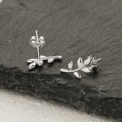 Minimalist Leaf Silver Studs & Necklace