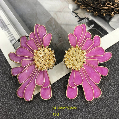 Art Chrysanthemum Enamel Stud Earrings