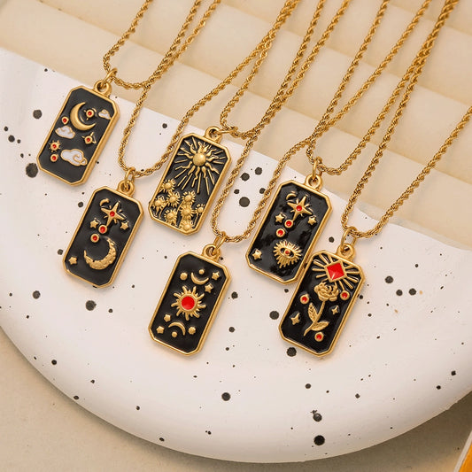 Black Enamel Tarot Card Pendant Necklace