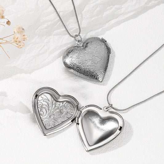 French Silver Heart Locket Necklace