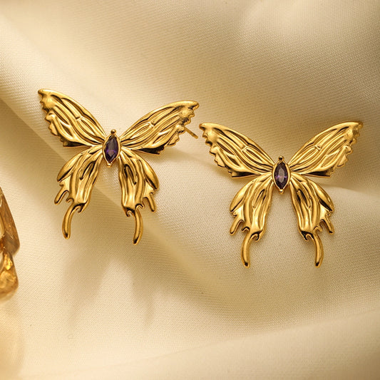 Vintage Butterfly Gold Stud Earrings