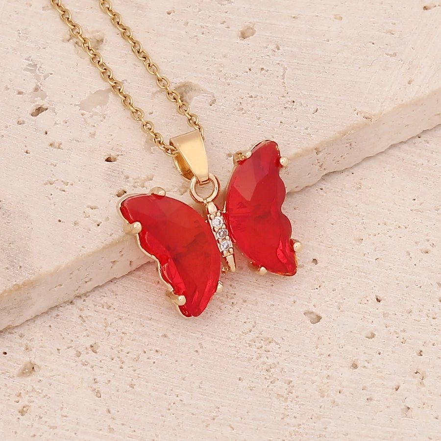 Dainty Crystal Butterfly Pendant Necklace