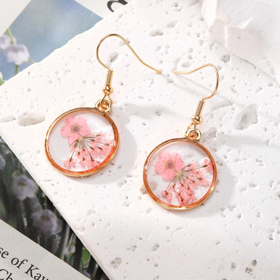 Pinkish Dried Flowers Resin Dangle Earrings