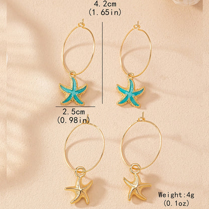 Beachy Starfish Charm Hoop Earrings