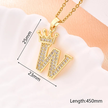 Crystal Crown Initial Pendant Necklace