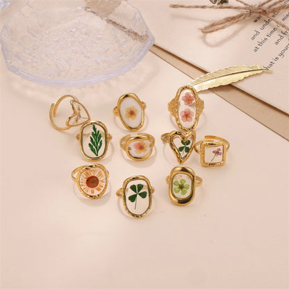 Pressed Flowers Resin Open Rings