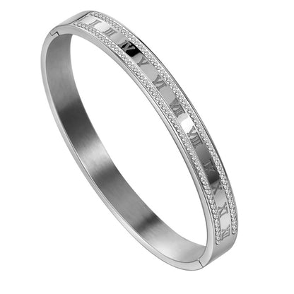 Roman Numeral Rhinestone Bangle Bracelet