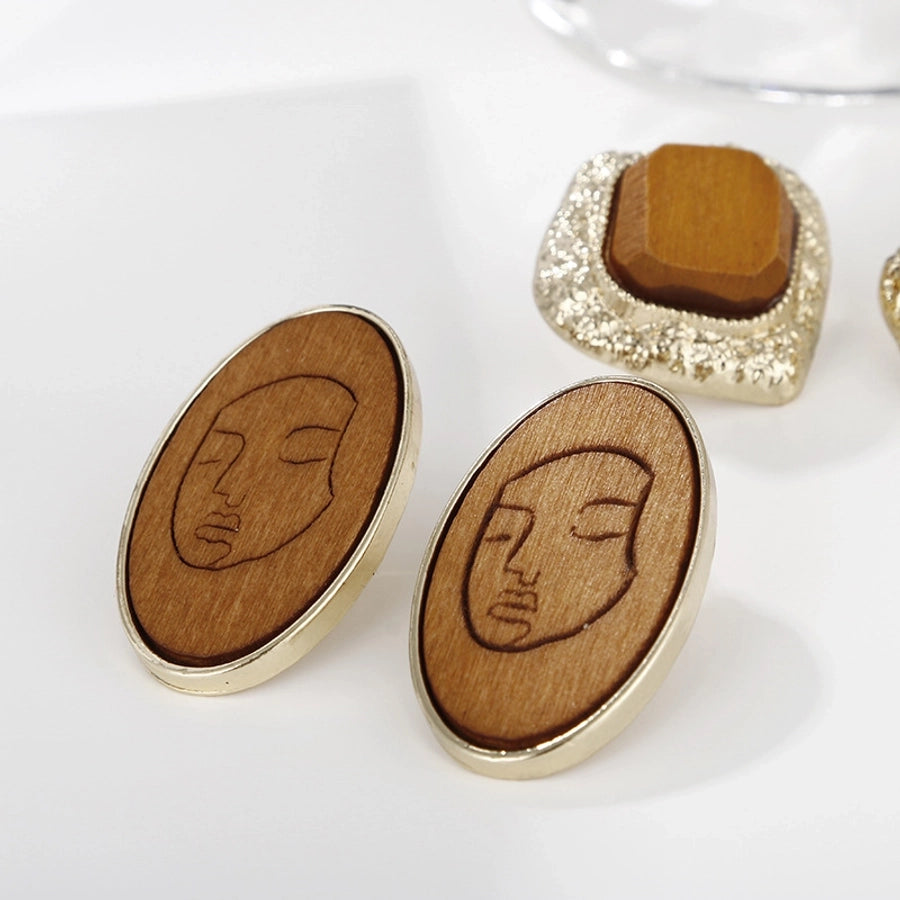 Vintage Engraved Wooden Stud Earrings