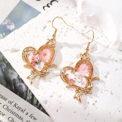 Pinkish Dried Flowers Resin Dangle Earrings