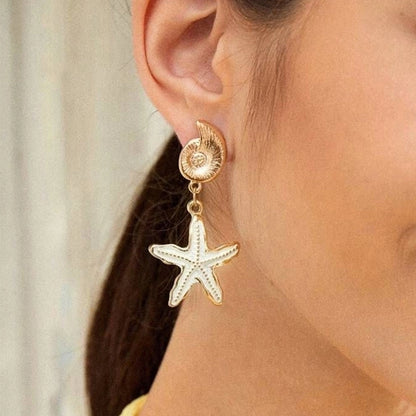 Beachy Starfish Art Dangle Earrings