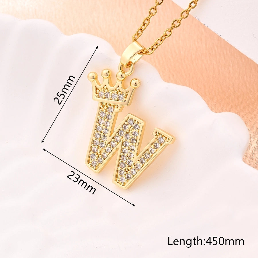 Crystal Crown Initial Pendant Necklace