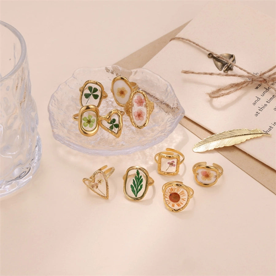 Pressed Flowers Resin Open Rings