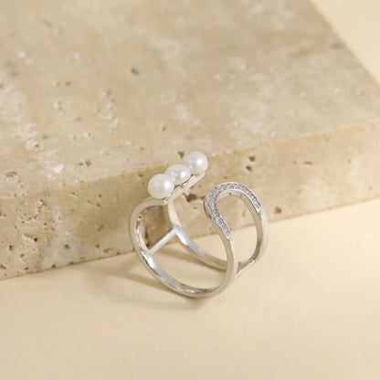 Celina Silver Pearl Open Ring