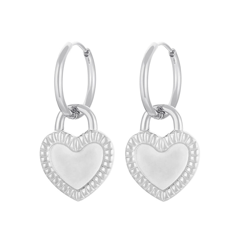 Street Heart Charm Hoop Earrings