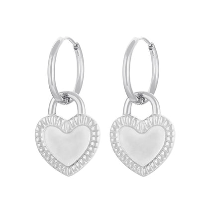 Street Heart Charm Hoop Earrings