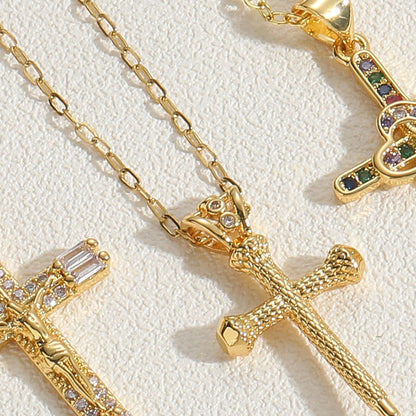 Vintage Crystal Cross Pendant Necklace