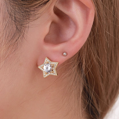 Amber Crystal Star Stud Earrings