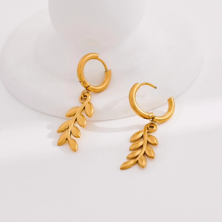 Wheat Nature Charm Hoop Earrings