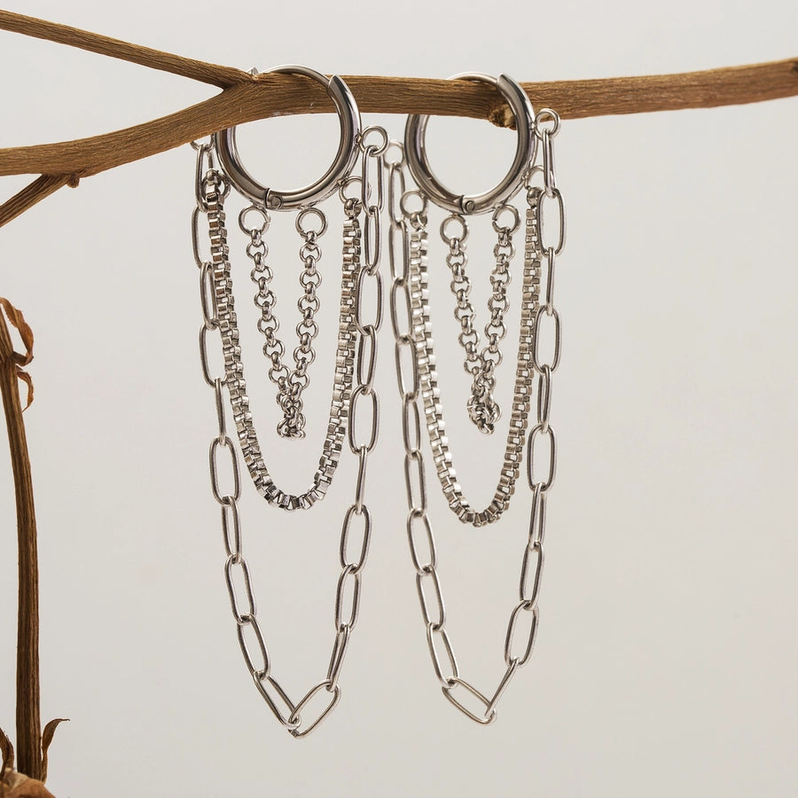 Dainty Chain Charm Hoop Earrings