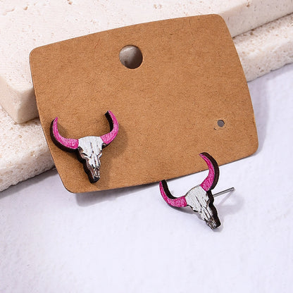 Western Cow Wooden Stud Earrings