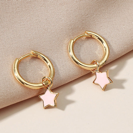 Pink Star Charm Hoop Earrings