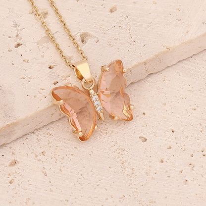 Dainty Crystal Butterfly Pendant Necklace