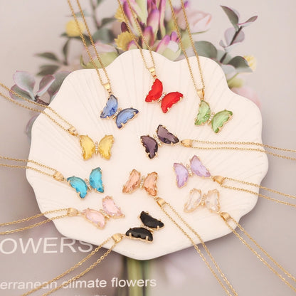 Crystal Butterfly Pendant Necklace