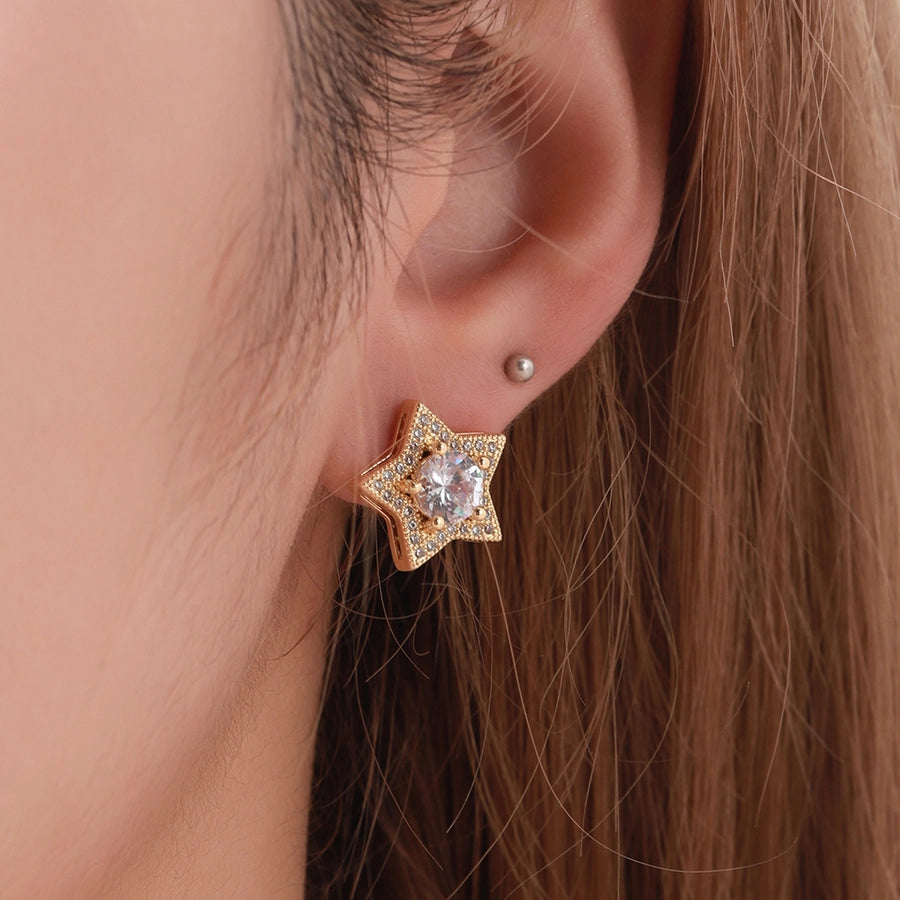 Amber Crystal Star Stud Earrings