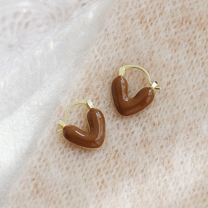 Earthy Enamel Heart Hoop Earrings