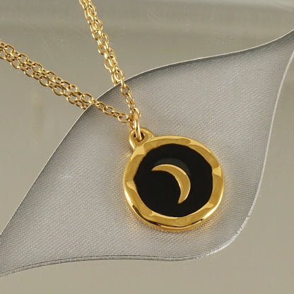 Black&White Moon Enamel Pendant Necklace