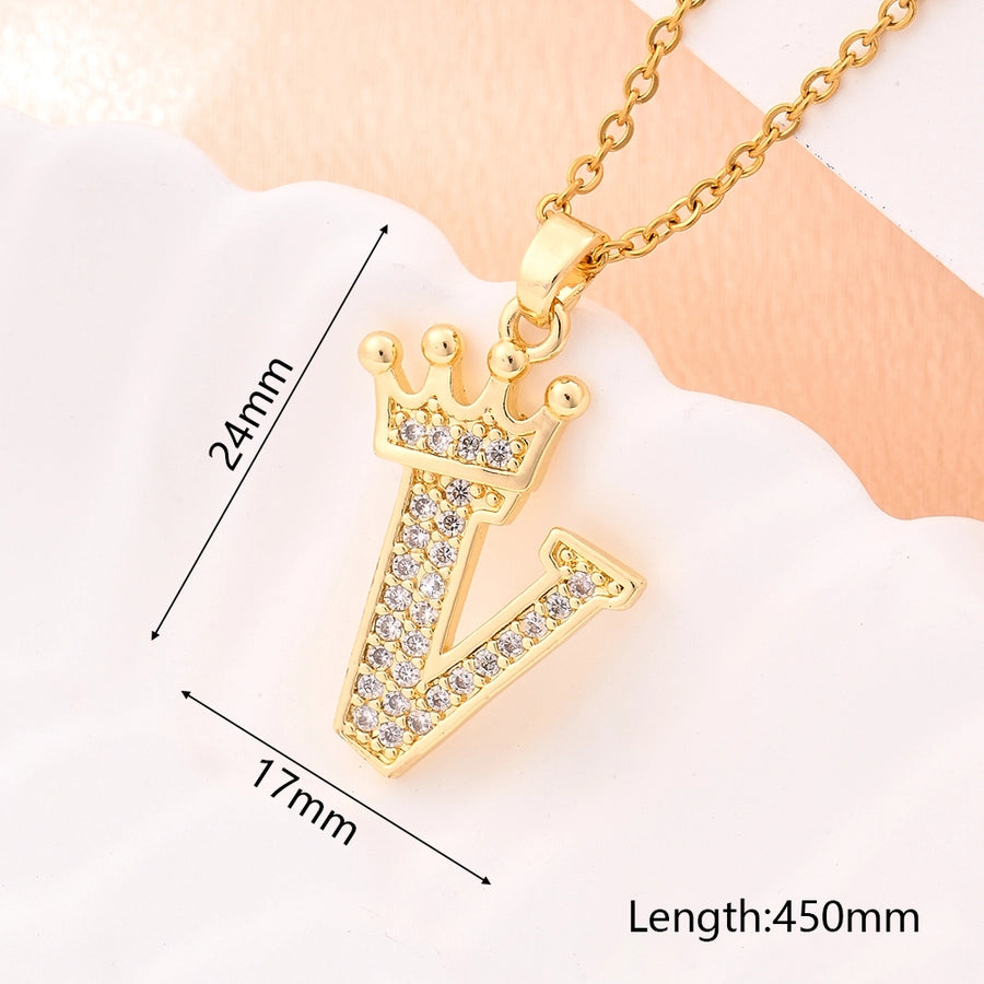 Crystal Crown Initial Pendant Necklace