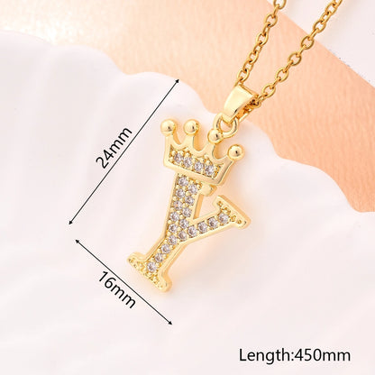 Crystal Crown Initial Pendant Necklace