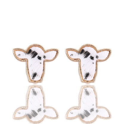 Western Cowhide Cattle Stud Earrings