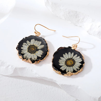 Colorful Pressed Daisy Resin Dangle Earrings