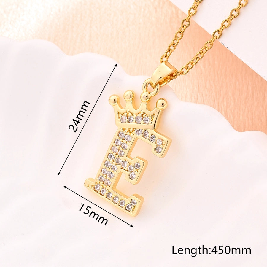 Crystal Crown Initial Pendant Necklace