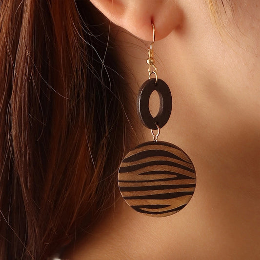 Geometric Wooden Dangle Earrings