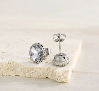 Minimalist Oval Crystal Stud Earrings