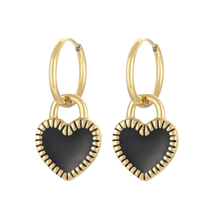 Street Heart Charm Hoop Earrings