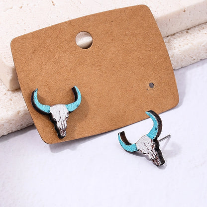 Western Cow Wooden Stud Earrings